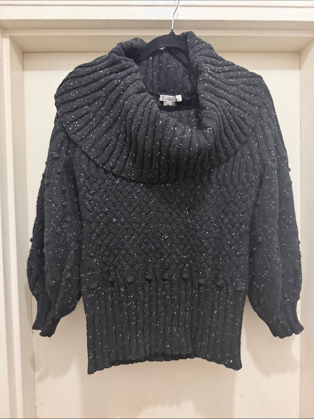 Oscar de la Renta Charcoal Metallic Fleck Cowl Neck Sweater